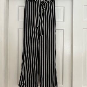 Black and White Striped Wide Leg Pants